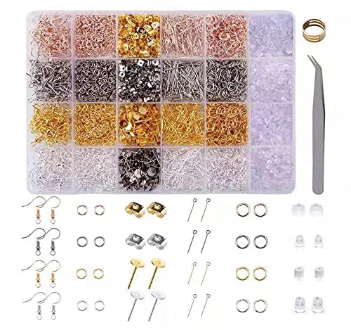 3600PCS Kit para Hacer Pendientes Accesorios de pendiente para principiantes de bricolaje , incluyen Ganchos para Pendientes, Respaldos para Pendientes, Anillos de Salto, pinzas y abridor de anillos