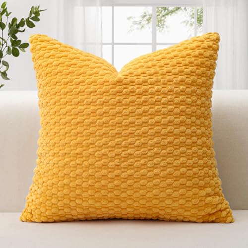 Image of JOTOM Corduroy Soft Cushion Covers 40x40 cm Decorative Throw Pillow Covers with 3D Bubble Texture Cushion Case for Couch Sofa Bedroom Soft Pillowcase for Home Decor (Yellow)