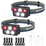 Stirnlampe LED Wiederaufladbar Kopflampe mit Induktion und Rotlicht, 2 Stück 1500 Lumen 240° Sensor Stirnlampen Wasserdicht Leichte USB Kopflicht Für Kinder Erwachsener Angeln Fahrrad Outdoor Wandern