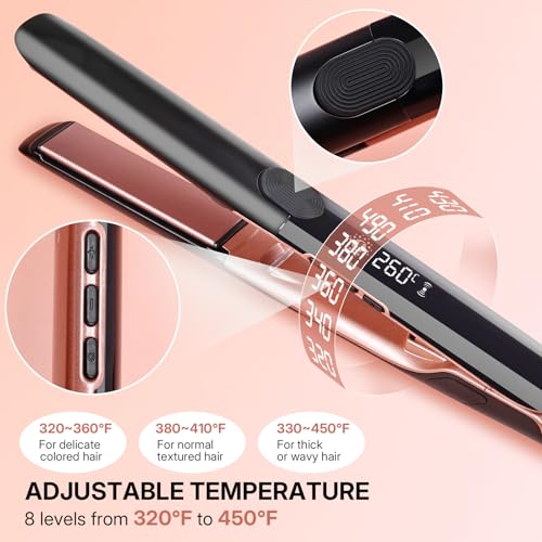 Image of Creamily 1 Inch Hair Straightener Iron , Professional Ceramic Flat Iron Hair Straightener and Curler 2 in 1 with 20s Fast Heating, Lcd Display & Auto Shut-Off, 6 Adjustable Temp for Less Frizz, Shines and Smooth, Styling Tools