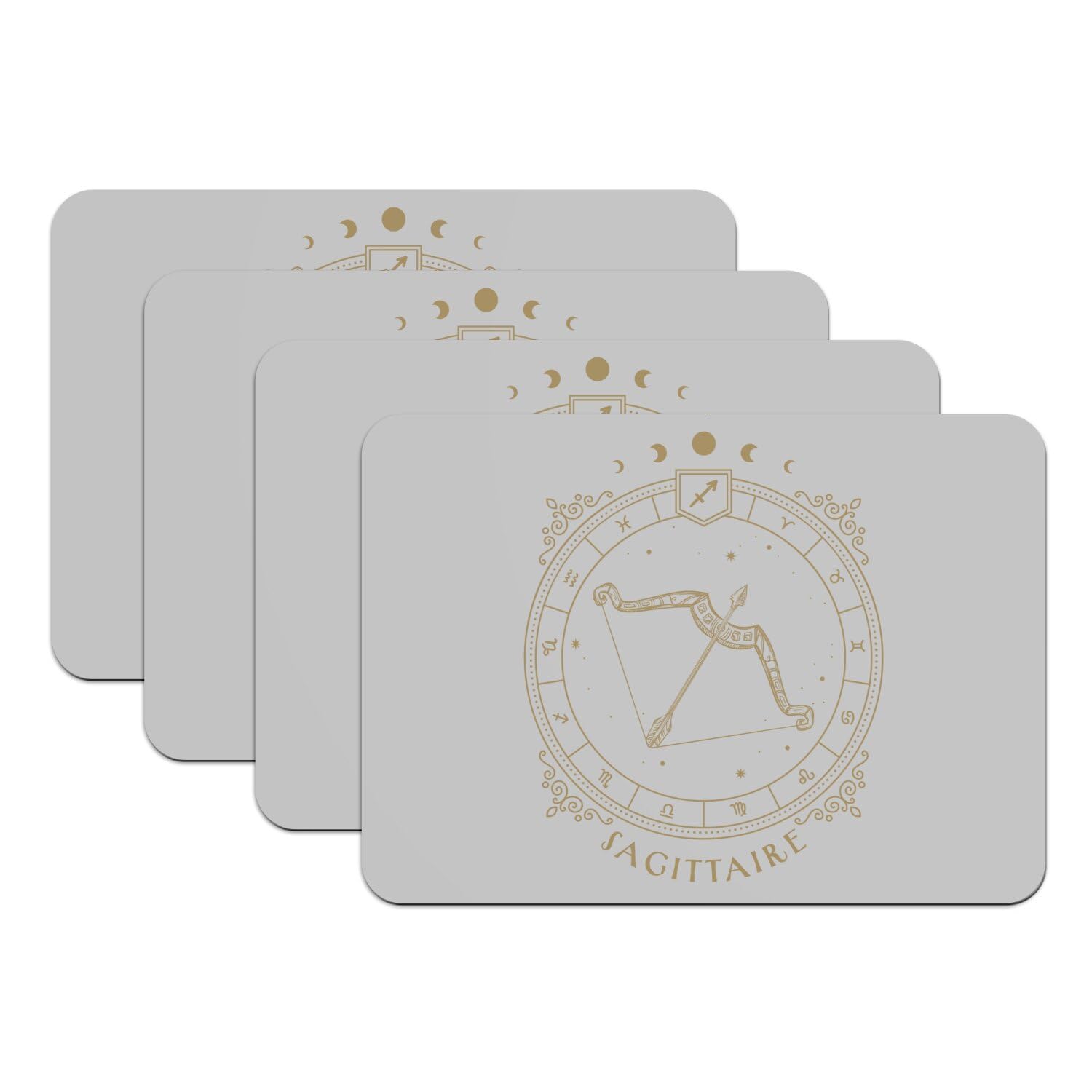 Sets de table Sagittaire astrologie lot de 4 grands tapis en caoutchouc gris 39,5 x 28,5 cm