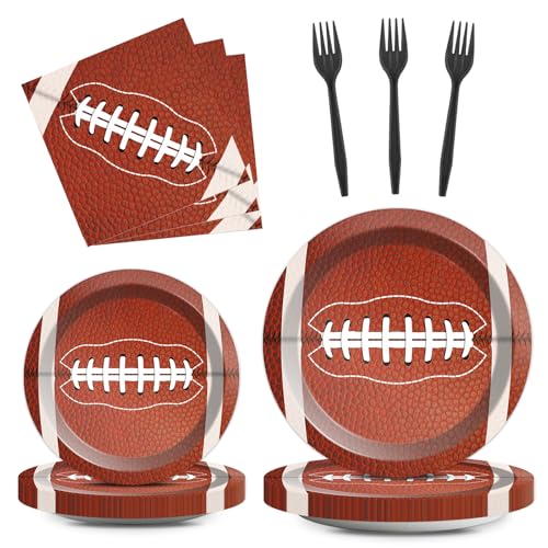 Image of Qyeahkj 100pcs Football Party Plates and Napkins Tableware Set Football Birthday Party Pape Supplies Favors for Sports Fans Events Decorations Serves 25