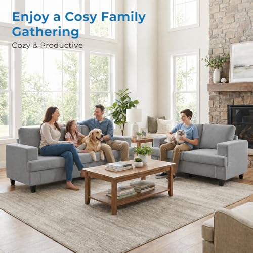 Image of Mjkone 82 inch Width 2 Pieces Living Room Sofa Sets, 3 Seater Sofas Couch and Loveseat Set, Sofas Couches Living Room Furniture Sets, Sectional 3-Seat Sofa + Loveseat Couch Set for Home Office, Light Grey