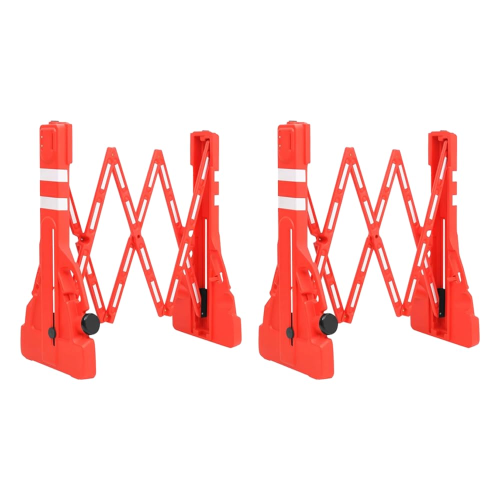 Lot de 2 barricades extensibles – Rouge | Barrière pliable en plastique de 2,3 m | Barrière de sécurité routière réfléchissante pour plus de sécurité | Barrière mobile portable avec base à remplir