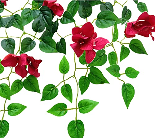 Magrowie Pack Of 4Pcs Artificial Hanging Bougainvillea Silk Plastic Flower Vines Faux Plant For Indoor Outdoor Home Farmhouse Garden Porch Eave Wall Fence Wedding Party Decor (Fuchsia) #TOP5