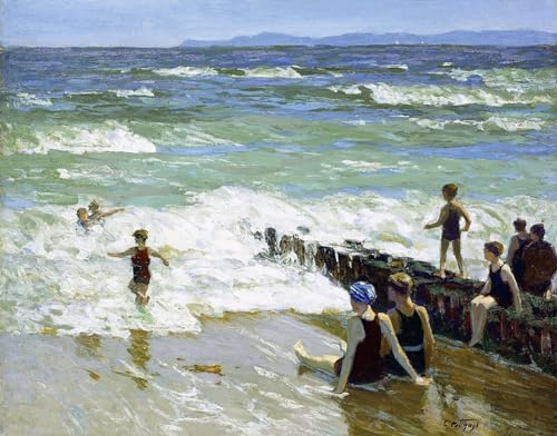 Art mural impressionnisme avec le tableau moderne Baigneurs au brise-lames 60x90