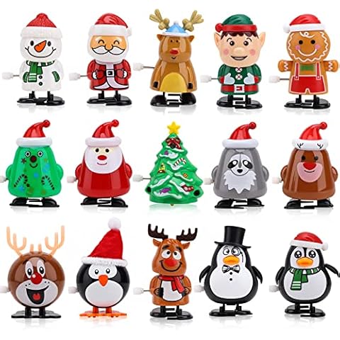 EEOCWF 15pcs Christmas Wind Up Toys for Kids, Christmas Stocking Stuffers, Christmas Tree Santa Claus Clockwork Toys, Classes Gifts Kids Christmas Party Favors Goody Bag Filler Cover