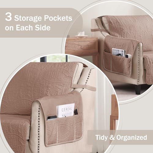 Image of Loveseat Covers for 2 Cushion Couch, Water-Repellent Slip Covers for Sofa, Machine Washable Love Seat Quilted Couch Covers, Pet Friendly Loveseat Slipcovers (Loveseat 48 inch, Dusty Pink)