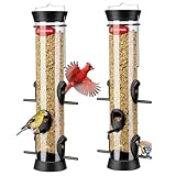 Kingsyard 2 Pack Tube Bird Feeders for Outdoors Hanging, Wild Bird Feeder with 6 Feeding Ports, Easy to Clean & Refill, 2 lbs Seed Capacity, Great for Attracting Finches, Cardinals (Black)