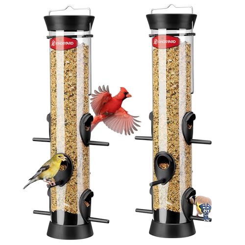 Kingsyard 2X Vogelfutterspender 38cm - mit 6 Anflugstangen Vogelfutterstation für Wildvögel Vogelfutterhaus für Sämereien ganzjährige Fütterung Anziehungskraft für Finken Schwarz