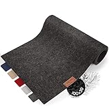  sølmo I Design Tischläufer Grau aus Filz I 100x30 cm Tischband I Abwaschbar mit Leder Label, Skandinavischer Tisch Filzläufer Herbst Weihnachten [Dark Stone]
