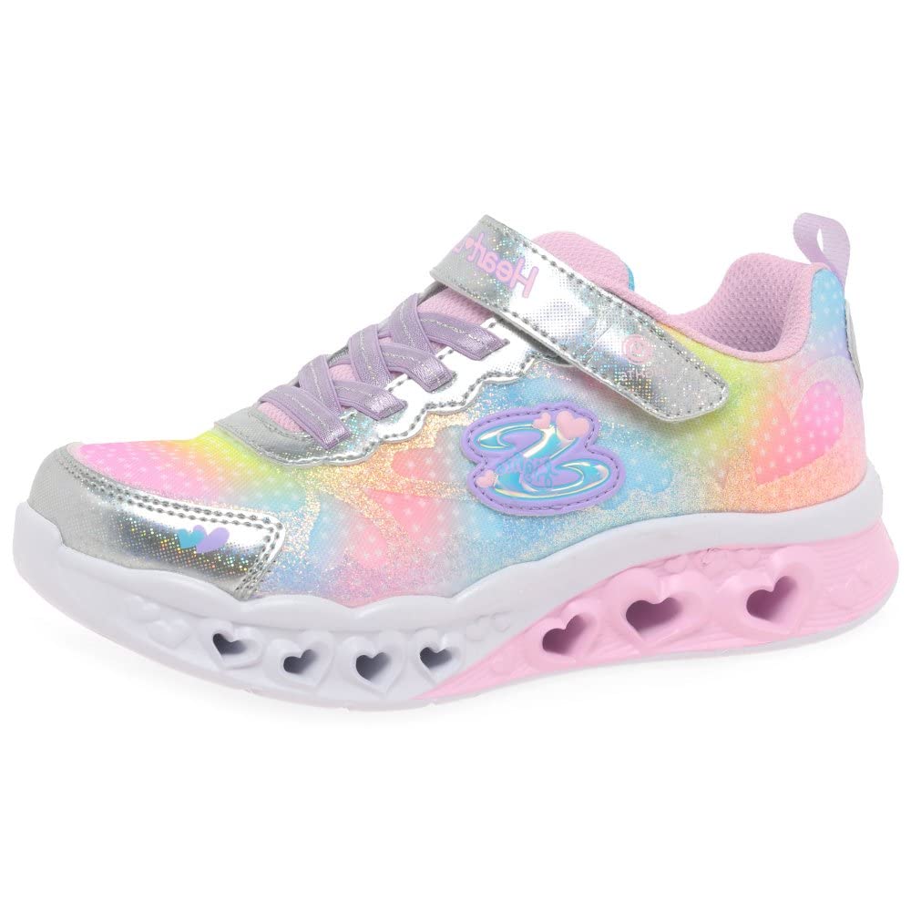 Skechers Girl's Flutter Heart Lights Simply Love Sneakers, Silver Synthetic/Mesh, 9.5 UK Child