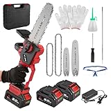 ONEVAN Tronçonneuse sans Fil 2 en 1, Guide de 8 & 10 Pouces, Moteur Brushless 700W, Tronçonneuse Électrique avec Lubrification Automatique, Coupe 20cm, 2 Batteries 3.0Ah, Mini Tronçonneuse pour Jardin