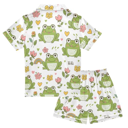 Cartoon Frog Floral Rainbow Pajamas Set Summer Button Down Sleepwear Pjs Sets Comfy Loungewear2