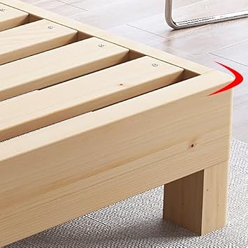 Bed Frame, Solid Wood Bed Frame Without Headboard, Natural Pine, Fully Covered with Wood, 79 L x 71 W