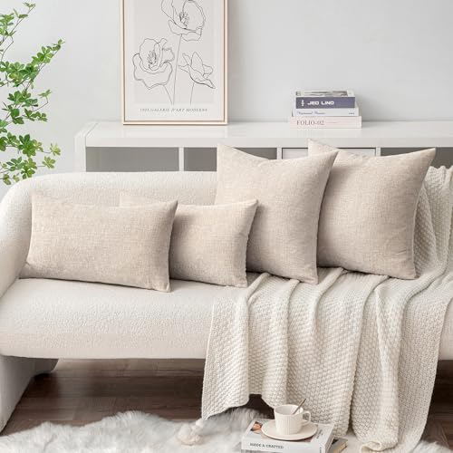 Image of MIULEE Pack of 2 Couch Throw Pillow Covers 18x18 Inch Soft Light Brown Chenille Pillow Covers for Sofa Living Room Solid Dyed Pillow Cases