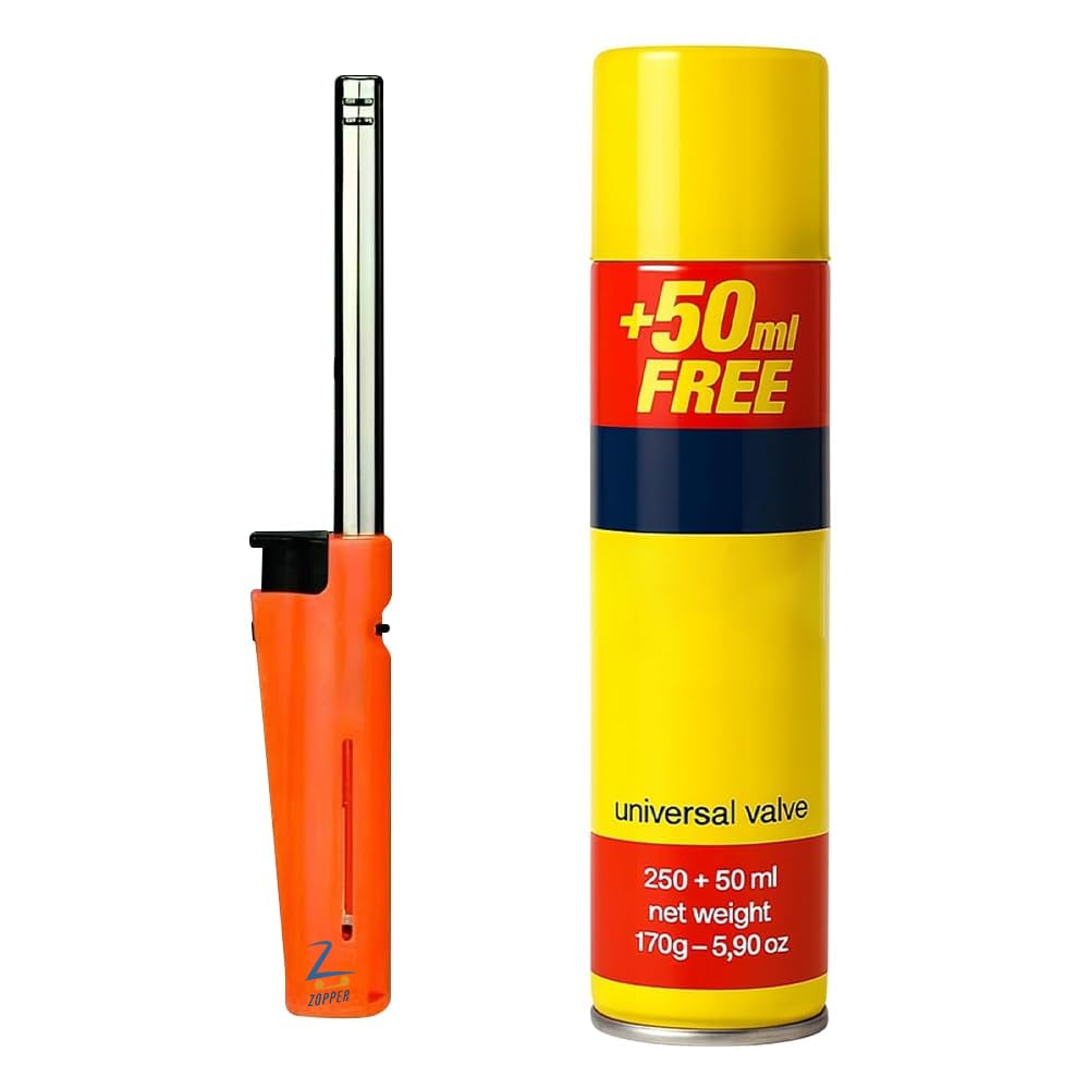 Zopper Gas Lighter Refill 300Ml With Tube Bbq Lighter Bundle - Universal Gas Refill Canister With Tube Lighter For Kitchen, Candles, Gas Stove, Fireplace, Bbq & Camping