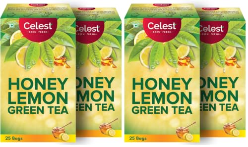 Image of Celest Green Tea Bags 50 pcs | Green Tea for Weight Loss | Lemon & Honey | 25 Teabags (Pack of 4)