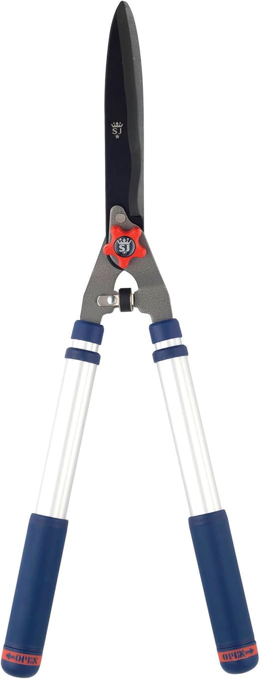 Spear & Jackson 8120RS Razorsharp Telescopic Shrub & Hedge Shears. Lightweight aluminium handles - Ideal for Trimming Borders, Boxwood and Bushes, Blue & Silver