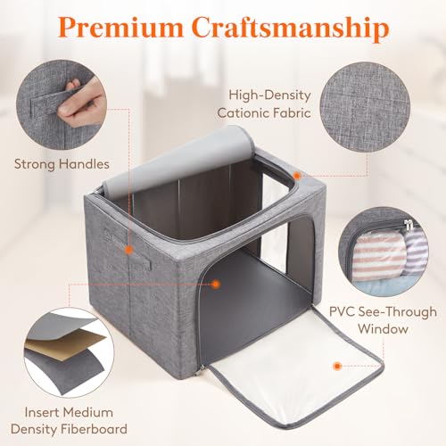 Image of Lifewit Clothes Storage Bins with Metal Frame, Stackable Storage Box, Foldable Clothing Storage Bins with Lids, 75L Storage Bags Fabric Box Organizer with Clear Window& Zippers& Sturdy Handles 3 Pack