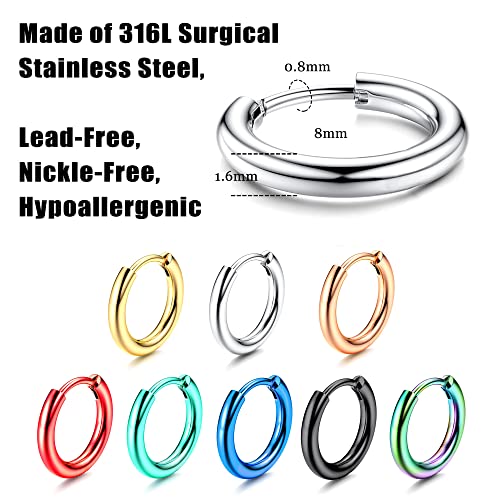 Jstyle 8Pairs Stainless Steel Small Hoop Earrings For Men Women Huggie Hoop Earrings Cartilage Helix Lobes Sleeper Hypoallergenic Hoop Earrings Set 20G 8Mm #TOP1