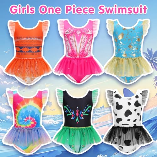 Image of Girls One Piece Swimsuit Colorful Mermaid Bathing Suits Cute Kids Princess Beach Swimwear 2-10 Years