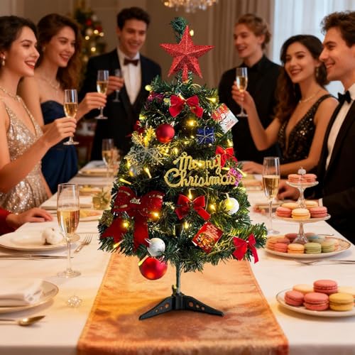 Árbol de Navidad pequeño iluminado para decorar el dormitorio y sala 5