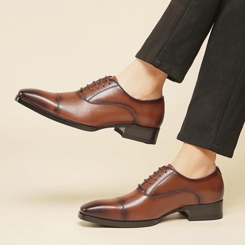 Men's Genuine Leather Lace Up Oxfords Comfort Wide Round Toe Non-Slip Dress Shoes Fashion Breathable Prom Business Wedding Dress Shoes2