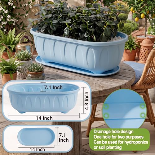 Image of Plastic Rectangle Round Corner Flower Pots with Drainage Hole Saucers Durable Outdoor Indoor Planters with Tray Plant Containers for Balcony, Garden, Home & Office (Set of 5 Multi)