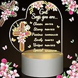 Christian Gift for Women Inspirational Jesus Religious Gifts Night Light Clear Acrylic Heart Sign for Christmas Gifts Decor Family Keepsake with Warm Colors LED Lamp Base (God Says)