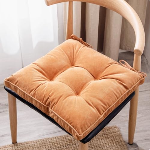 XXIUDEE Cojín de asiento con lazos, antideslizante, grueso, cuadrado, cómodo cojín para sillas de comedor, tatami, oficina, sala de estar, suelo (43 x 43 x 8 cm, caqui)