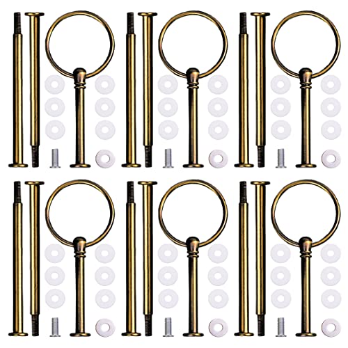 15 Inches 3-Tier Cupcake Retro Golden Stand Hardware Fittings, Metal Mold Round Holder DIY Making for Fruit Plate Cake Stand Snack Tray Replacement Parts Tea Party Wedding Decor (6 Sets - Retro Gold)