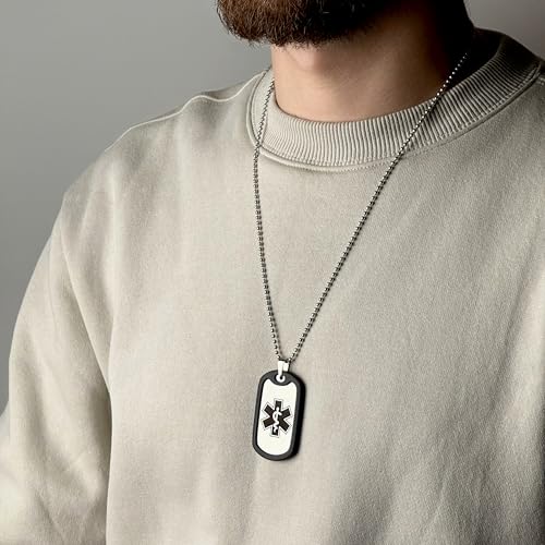 Generisch Dog Tag Personalisiert – Erkennungsmarke Edelstahl – Glanz Kette Mit Namen – Gravur – Personalisierte Kette Herren – Militär Geschenke – 2 Mm Dick – Gravur – Set Mit Clip Und Gummi-Silencer