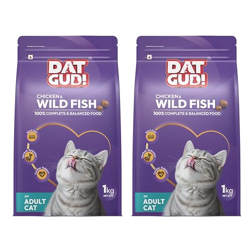 Image of DatGud Adult Dry Cat Food, Chicken & Wild Fish with Antarctic Krill, 2 kg (1 kg + 1 kg Free) | Complete & Balanced Nutrition | Antioxidants for Immunity | Taurine for Heart & Vision | Easy to Digest