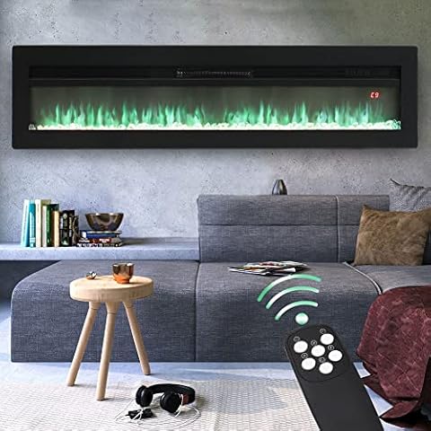 FIDOOVIVIA Electric Fireplace Wall recessed Wall Mounted Freestanding 3 in 1 with 9 Flame Colour Effect, Manual Switches & Remote Control, 900W/1800W, 60 Inch Black Cover