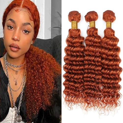 Biliisyff Color 350 Bundles Dark Orange Human Hair Deep Wave
