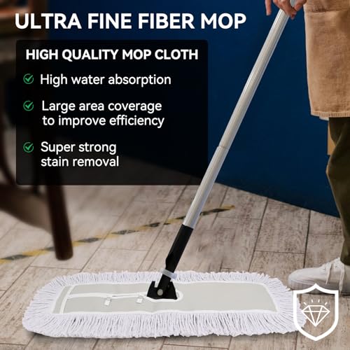 Image of 24 Inch Dust Mop Head: Replacement Medium Washable Commercial Mop Head Sweeper and Janitorial Replacement with Botton (White - 24 Inch, 3 Pack, Botton)