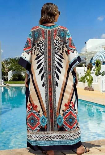 Image of sunforyou Kaftan Dresses for Women Stylish Caftans Plus Size Beach Cover up Soft Loungewear