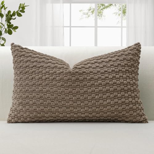 JOTOM Fundas de Cojín de Pana Suave 30x50 cm Fundas de Almohada con Textura de Burbujas 3D para Sofá Dormitorio Decoración del Hogar（Marrón Claro）