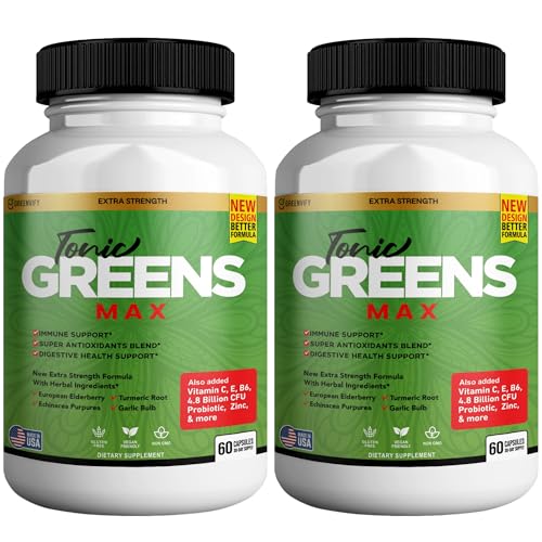 Tonic Greens Max Extra Strength Immune Support Supplement 60 Capsules with Elderberry Turmeric Probiotics (2)