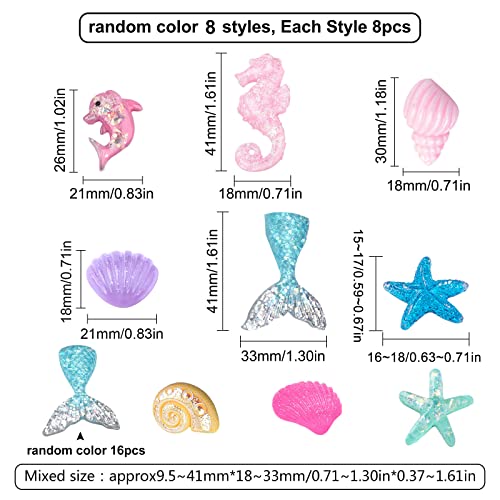 SUNNYCLUE 1 Box 80Pcs 10 Styles Animal Cabochons Colorful Sea Ocean Animals Slime Charms Transparent Fishtail Mermaid Dolphin Resin Cabochon Flatback for Scrapbooking DIY Jewelry Crafts Random Style - Image 2