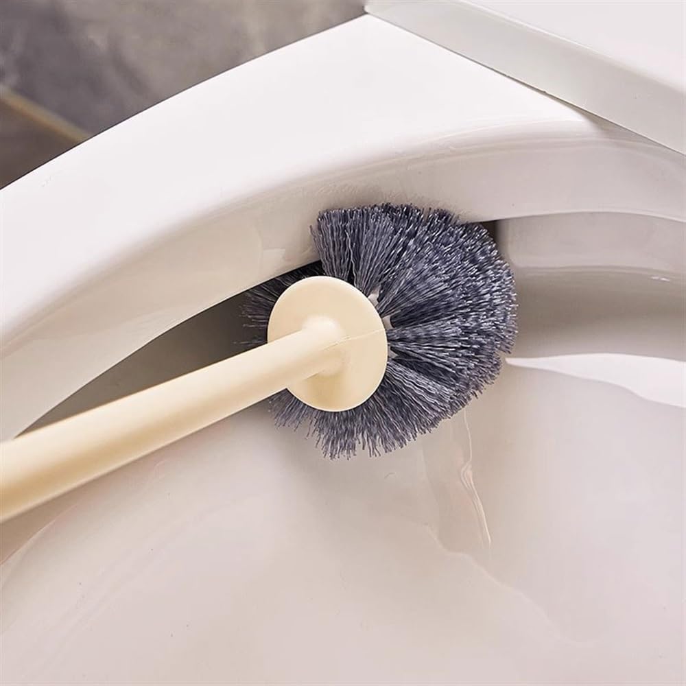 Toilet Brush Round Brush Head Floor Standing Long Handle Toilet Bowl with Base Toilet Brush and Holder