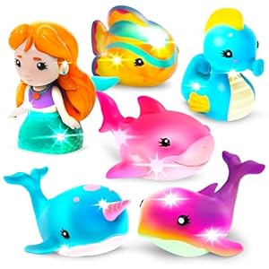 Tub Works® Mermaid Lagoon™ Light Up Bath Toys, 6 Pack | Water-Activated Light Up Toys Flash & Change Color | Easy-Grip Baby Girl & Toddler Bath Toys | Sensory Mermaid Toy Bathtub Toys with Bath Lights