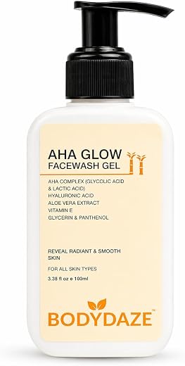 BODYDAZE AHA GLOW Face Wash Gel | Gentle Exfoliating Cleanser | Brightens Skin | For All Skin Types | Women &amp; Men - 100ml