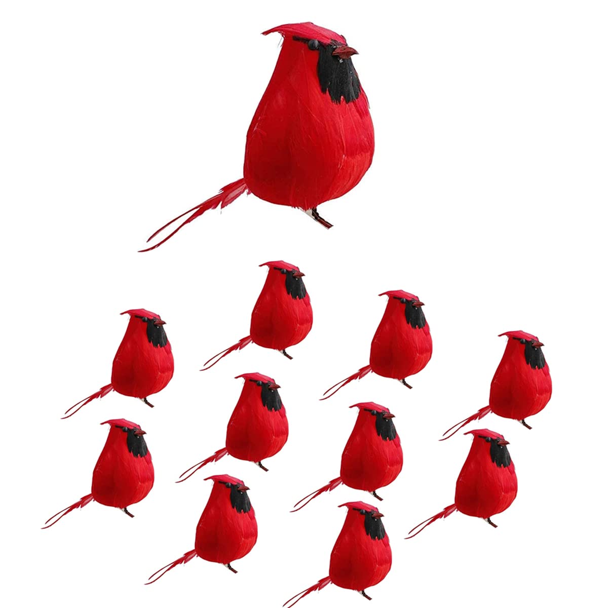KLEWEEKLEWEE Chubby Cardinal Clip On Christmas Tree Ornament - 10 Pack Realistic Cardinal Christmas Ornaments Artificial Red Birds for Christmas Tree Wreaths Garland Decorations