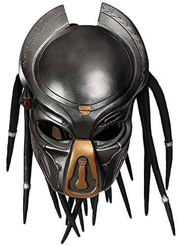 TKTTBD Motorcycle Helmet, Handmade Predator Motorcycle Helmet, Full Mask Face Helmet Iron Warrior Motorcycle Helmet with Light for Men and Women