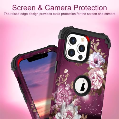 Image of Hocase for iPhone 13 Pro Max Case, Heavy Duty Shockproof Protection Soft Silicone Rubber Bumper+Hard Plastic Hybrid Protective Case for iPhone 13 Pro Max (6.7 inch) 2021 - Royal Purple Flowers