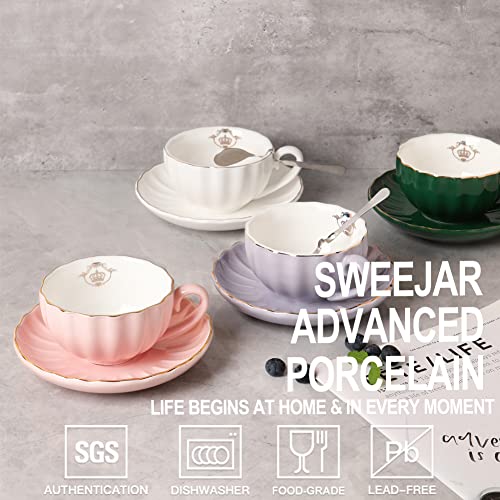 Sweejar Royal Ceramic Tea Cups And Saucers Set, 8 Ounce For Espresso Cups, Cappuccino Cups, Latte Cups - Set Of 1(Purple) #TOP1