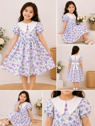 Image of TAGAS Girls Floral Frock Dress with Bow | Sleeveless Princess Dress with Front Pockets | Elegant Birthday, Wedding Dress for Girls