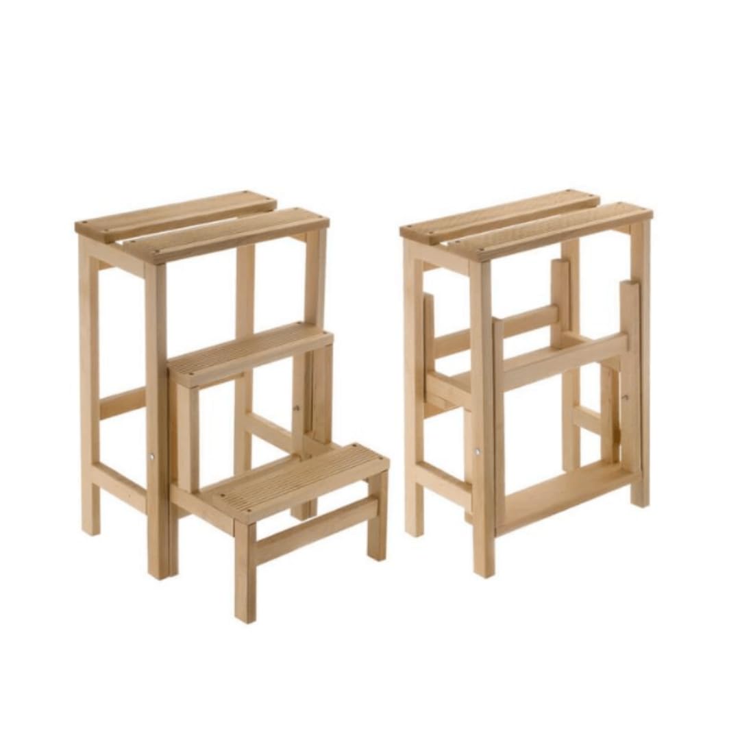 Sgabello Scala 3 Gradini In Legno - Richiudibile, Salvaspazio, 23x38x57 Cm - Foto 6